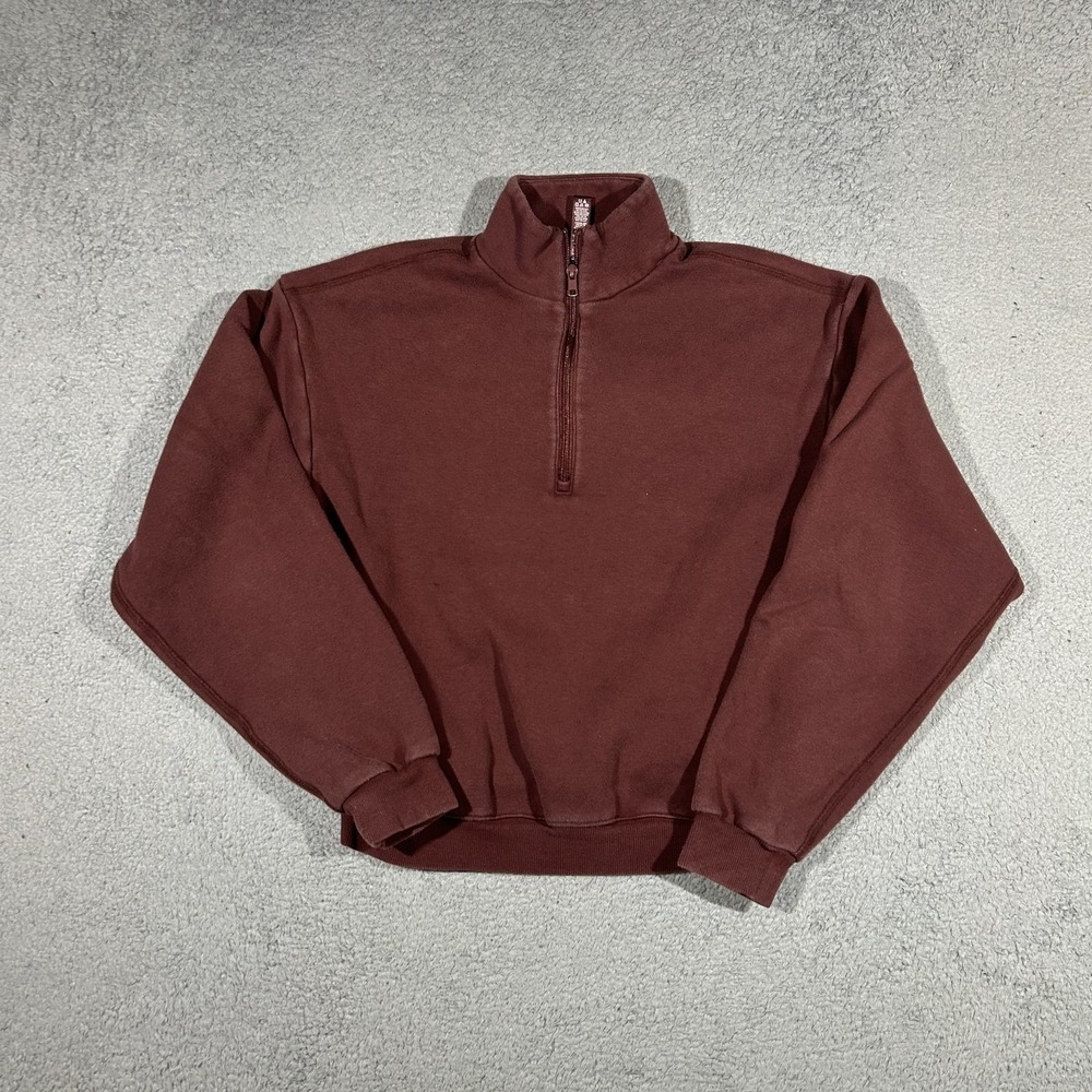 Skims Womens Small Maroon Long Sleeve Half-Zip Fleece Cropped Sweatshirt #3809